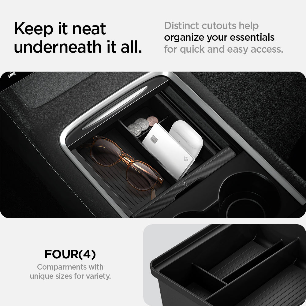Tesla Series - Sliding Center Console Organizer Upper Tray | 4-Section