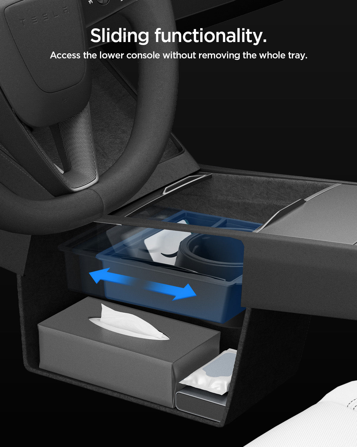 Tesla Series - Sliding Center Console Organizer with Bottle Holder | TO220SC